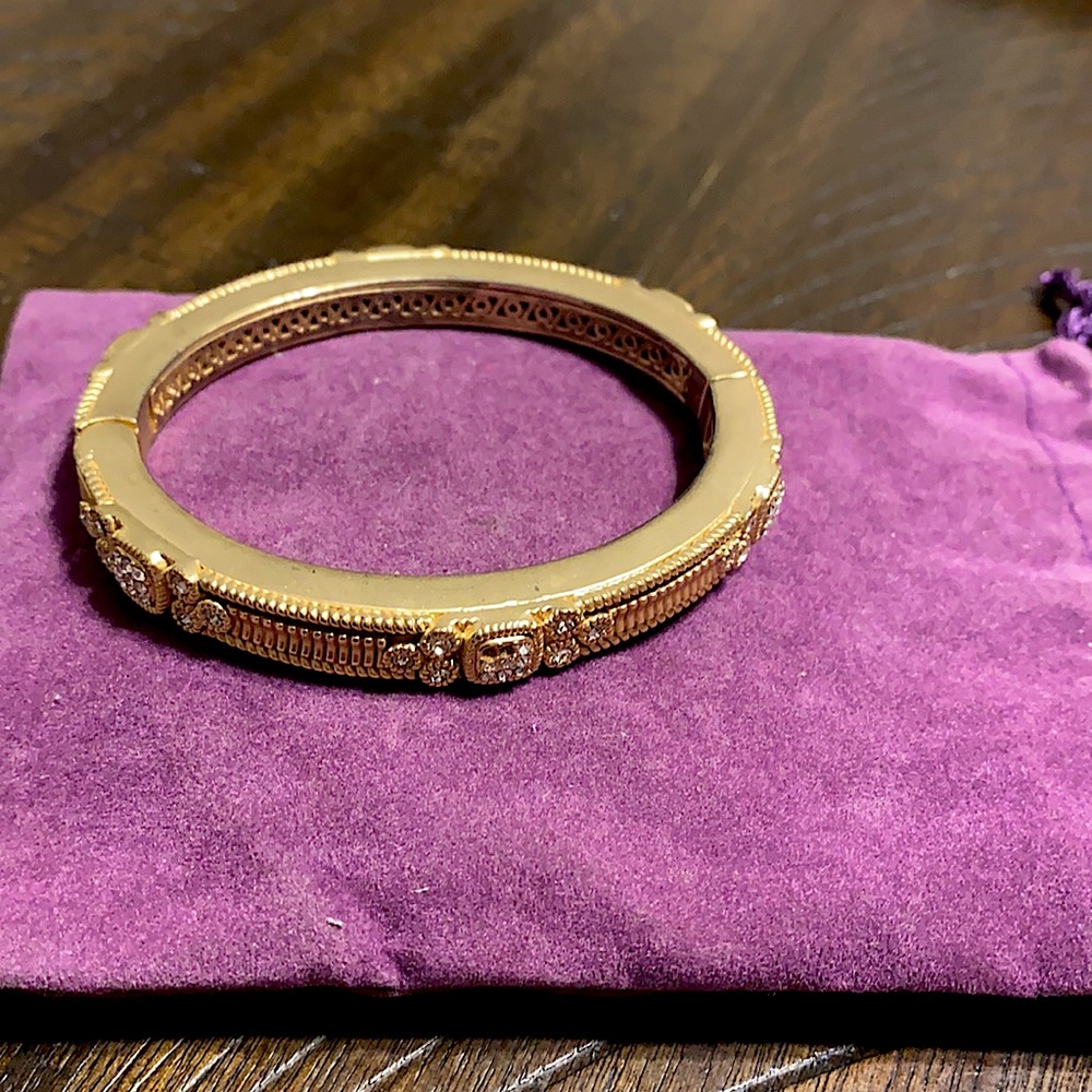 Brushed Gold Plated Bangle with Cubic Zirconia Stones